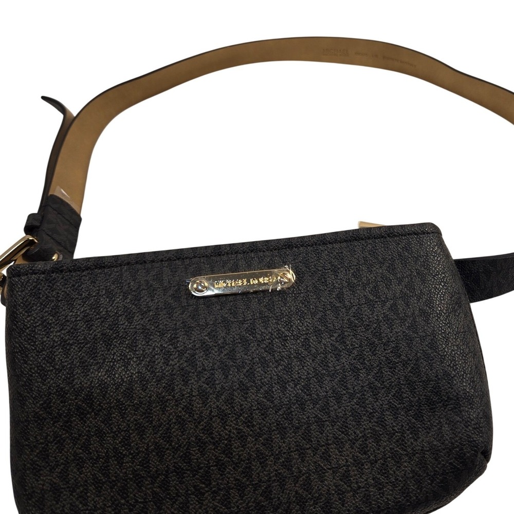 Michael Kors Black Signature Logo Belt Bag Fanny Pack Gold Hardware 556347C L/XL